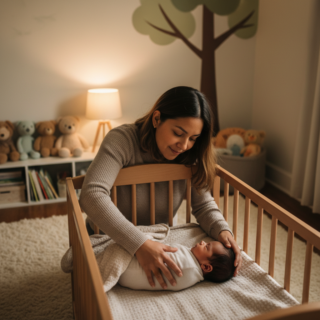 Mamá acostando a su bebé – Guía Despertares Nocturnos UPA
